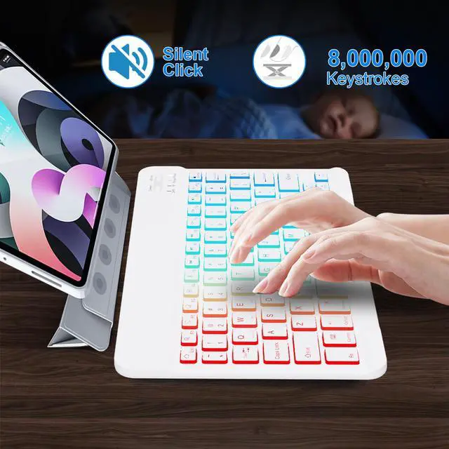 Alt view image 5 of 7 - Lightup Wireless Bluetooth Keyboard for iPad Air/Pro/Mini, iPad A17, A16, M2, M3, M4, M5, MacBook, Chromebook etc. Rechargeable Slim Portable, IOS Windows Android Lighting Tablets Keyboard - Black