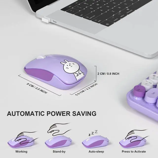 Alt view image 4 of 7 - Wireless Keyboard and Mouse Cute Mouse and Keyboard 2.4G Wireless Keyboards with Colorful 68 Keys Typewriter Retro Round Keycap for PC, Laptop,Tablet,Computer Windows - Purple Colorful