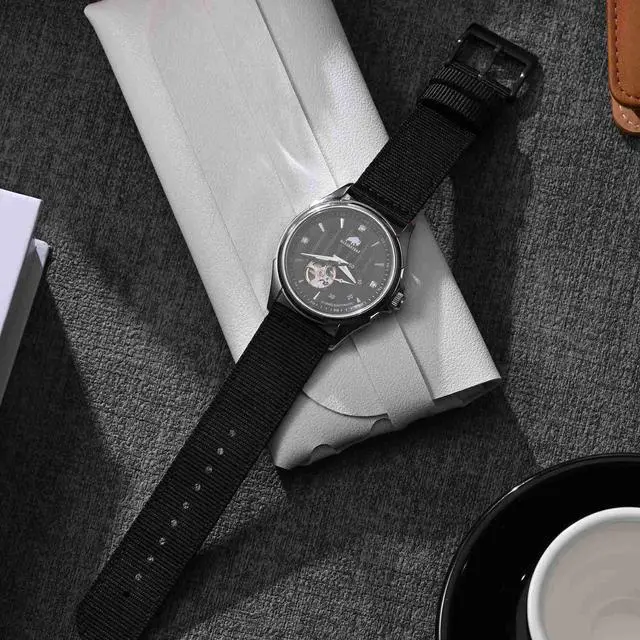 Alt view image 2 of 7 - Mens Nylon Watch Bands, Two-Piece Military Watch Straps, Quick Release, Brushed Buckle, 22mm, Black (Black Buckle)
