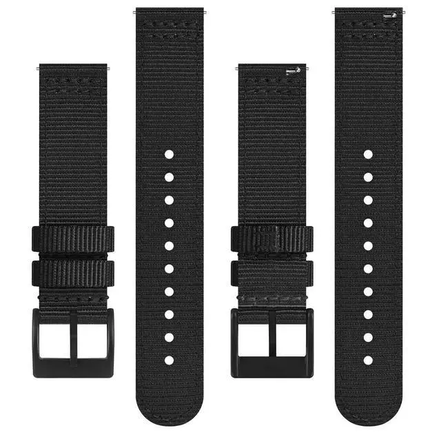 Alt view image 3 of 7 - Mens Nylon Watch Bands, Two-Piece Military Watch Straps, Quick Release, Brushed Buckle, 22mm, Black (Black Buckle)