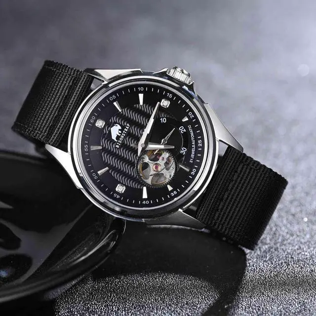 Alt view image 6 of 7 - Mens Nylon Watch Bands, Two-Piece Military Watch Straps, Quick Release, Brushed Buckle, 22mm, Black (Black Buckle)