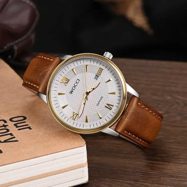 Alt view image 2 of 7 - 20mm Watch Band for Men and Women, Genuine Leather - Top Grain Leather, Quick Release Strap, Golden Buckle (Golden Brown)