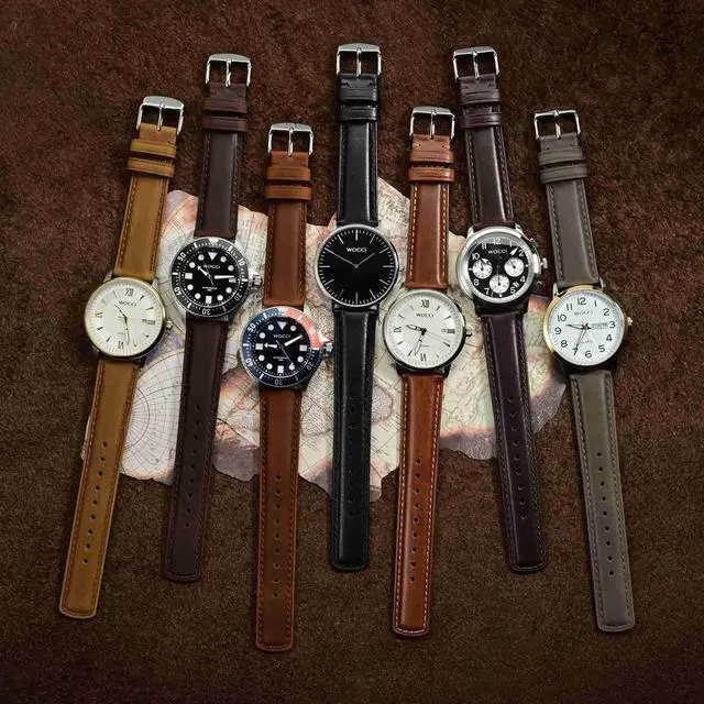 Alt view image 7 of 7 - 20mm Watch Band for Men and Women, Genuine Leather - Top Grain Leather, Quick Release Strap, Golden Buckle (Golden Brown)