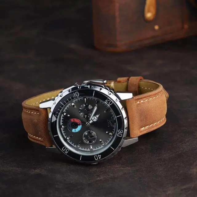 Alt view image 2 of 7 - Watch Strap 18mm, Vintage Leather Replacement Watch Band, Light Brown with Thread