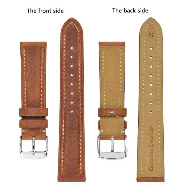 Alt view image 3 of 7 - Watch Strap 18mm, Vintage Leather Replacement Watch Band, Light Brown with Thread