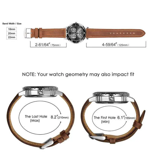 Alt view image 6 of 7 - Watch Strap 18mm, Vintage Leather Replacement Watch Band, Light Brown with Thread