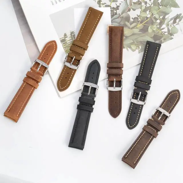 Alt view image 7 of 7 - Watch Strap 18mm, Vintage Leather Replacement Watch Band, Light Brown with Thread
