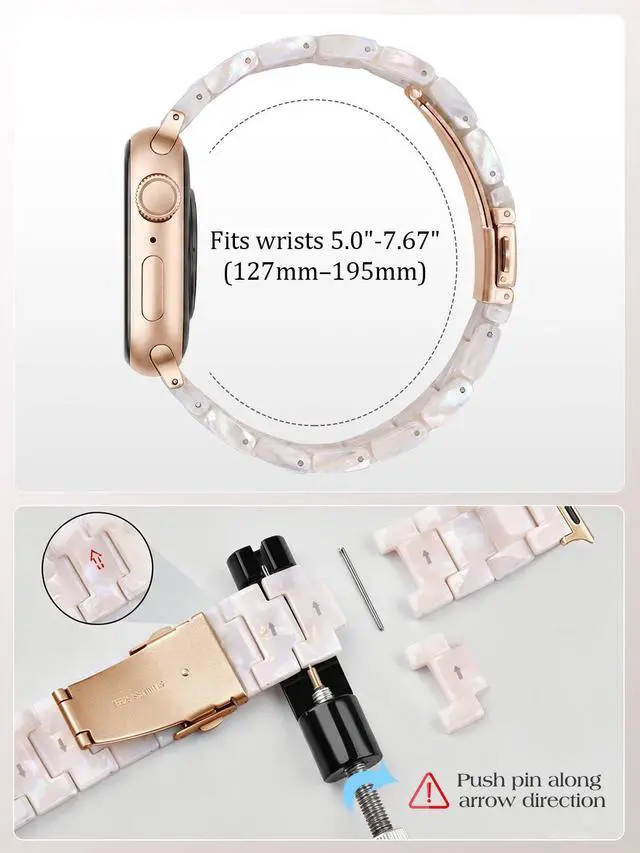 Alt view image 5 of 7 - Resin Bands Compatible with Apple Watch Band,41mm/40mm/38mm/42mm | Fashion Lightweight Strap for iWatch Series 11/10/9/8/7/6/5/4/3/2/1/SE3,Women Jewelry Dressy Bracelet Adjustable,Ivory White