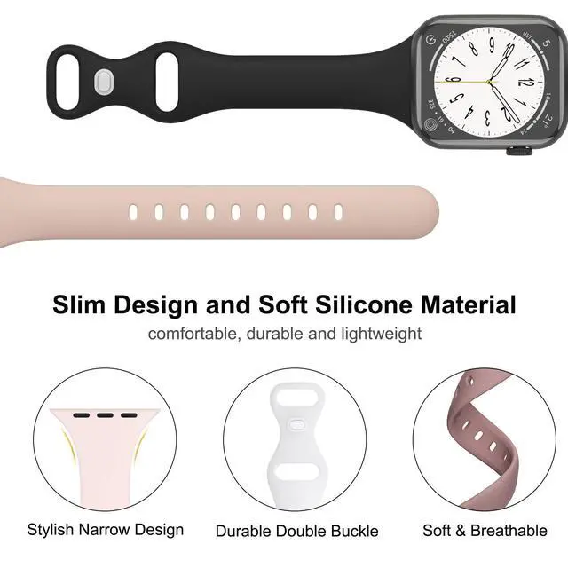Alt view image 2 of 7 - Sport Slim Silicone Band Compatible for Apple Watch Band 38mm 42mm 40mm 44mm 41mm 45mm 49mm, Thin Soft Narrow Replacement Strap Wristband for iWatch Ultra Series 8/7/SE/6/5/4/3/2/1 Women Men