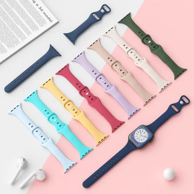 Alt view image 4 of 7 - Sport Slim Silicone Band Compatible for Apple Watch Band 38mm 42mm 40mm 44mm 41mm 45mm 49mm, Thin Soft Narrow Replacement Strap Wristband for iWatch Ultra Series 8/7/SE/6/5/4/3/2/1 Women Men
