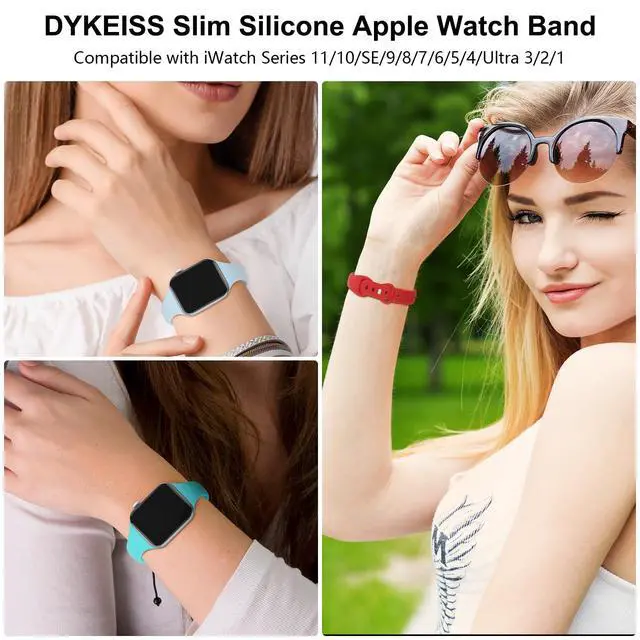 Alt view image 5 of 7 - Sport Slim Silicone Band Compatible for Apple Watch Band 38mm 42mm 40mm 44mm 41mm 45mm 49mm, Thin Soft Narrow Replacement Strap Wristband for iWatch Ultra Series 8/7/SE/6/5/4/3/2/1 Women Men