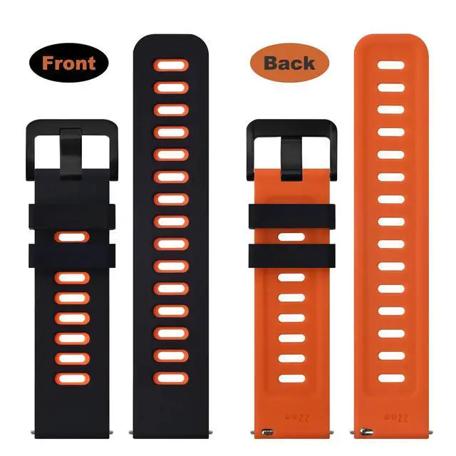Alt view image 2 of 7 - 22mm Bicolor Watch Band, Silicone Rubber, Quick Release Replacement Strap for Men and Women, Black Stainless Steel Buckle (Black-Orange)