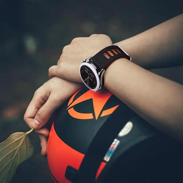 Alt view image 6 of 7 - 22mm Bicolor Watch Band, Silicone Rubber, Quick Release Replacement Strap for Men and Women, Black Stainless Steel Buckle (Black-Orange)