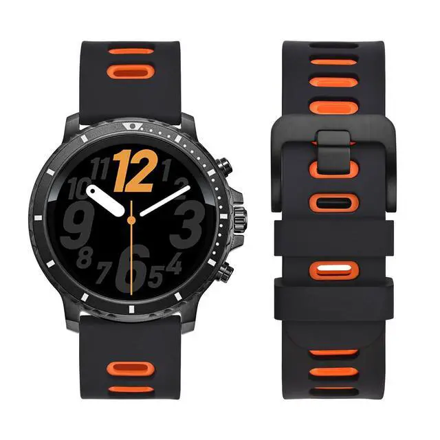 Alt view image 5 of 7 - 22mm Bicolor Watch Band, Silicone Rubber, Quick Release Replacement Strap for Men and Women, Black Stainless Steel Buckle (Black-Orange)