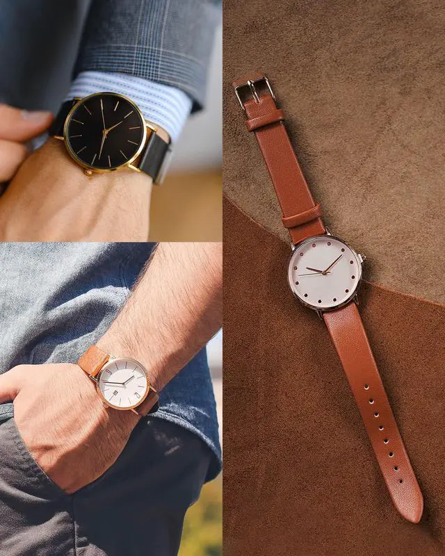 Alt view image 6 of 7 - Black Genuine Leather Band 12mm Width, Flat Thin Elegant Leather Watch Strap Golden Tone Buckle for Women
