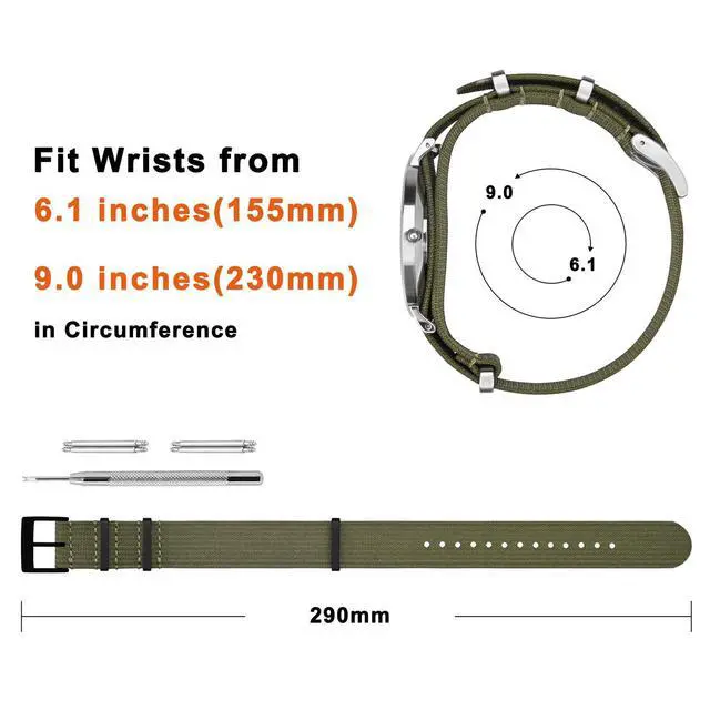 Alt view image 4 of 7 - Nylon Watch Band 20mm, One-Piece Waterproof Military Watch Straps with Heavy Black Buckle (Army Green)