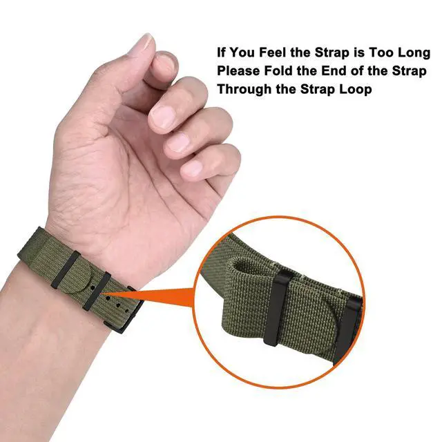 Alt view image 6 of 7 - Nylon Watch Band 20mm, One-Piece Waterproof Military Watch Straps with Heavy Black Buckle (Army Green)