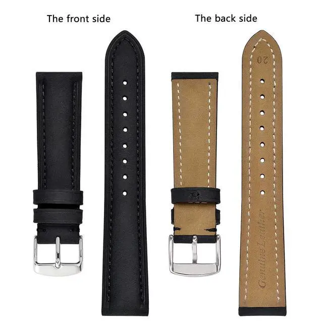 Alt view image 3 of 7 - Watch Strap 20mm, Vintage Leather Replacement Watch Band, Black