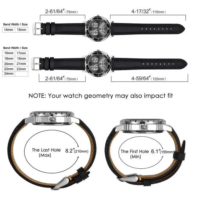 Alt view image 6 of 7 - Watch Strap 20mm, Vintage Leather Replacement Watch Band, Black