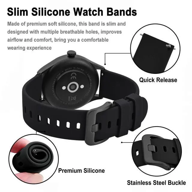 Alt view image 4 of 7 - Silicone Watch Bands, Slim Watch Straps with Quick Release, 18mm, Black with Black Buckle