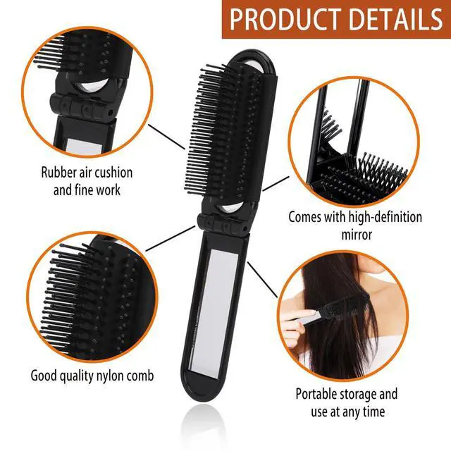 Alt view image 5 of 7 - Travel Hair Brush with Mirror and Massage Comb - 2 Pack Foldable Compact Hair Styling Tools for Women and Men
