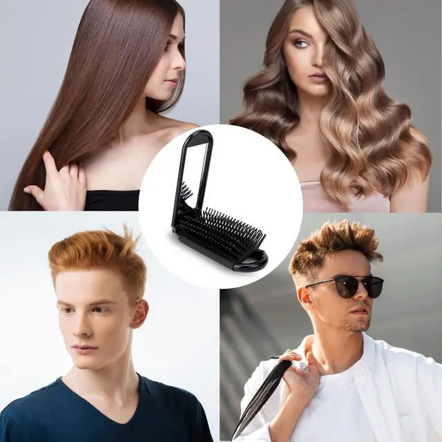 Alt view image 7 of 7 - Travel Hair Brush with Mirror and Massage Comb - 2 Pack Foldable Compact Hair Styling Tools for Women and Men