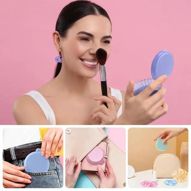 Alt view image 6 of 6 - 12 Pcs Mini Hair Brush with Mirror and Scrunchies,Popular