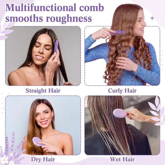 Alt view image 5 of 6 - 36 Pcs Mini Hair Brush and Comb Mirrors Set, Travel Wet Dry Hair Brush and Combs Compact Makeup Mirrors for Spa Birthday Sleepover Bridal Shower Travel Bachelorette Party Gift(Purple)