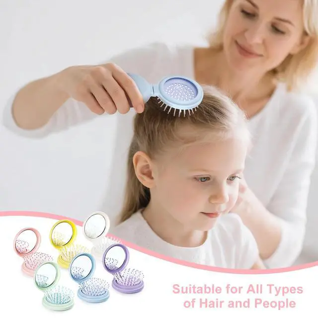 Alt view image 4 of 7 - 12 Pack Foldable Travel Hair Brushes with Mirror, Portable Round Pocket Hairbrush, with High Definition Mirror Surface, Mini Compact Hair Massage Comb for Purse, With DIY Sticker, 6 Colors