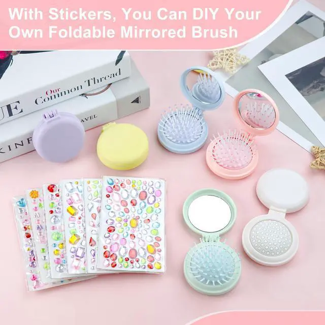Alt view image 5 of 7 - 12 Pack Foldable Travel Hair Brushes with Mirror, Portable Round Pocket Hairbrush, with High Definition Mirror Surface, Mini Compact Hair Massage Comb for Purse, With DIY Sticker, 6 Colors