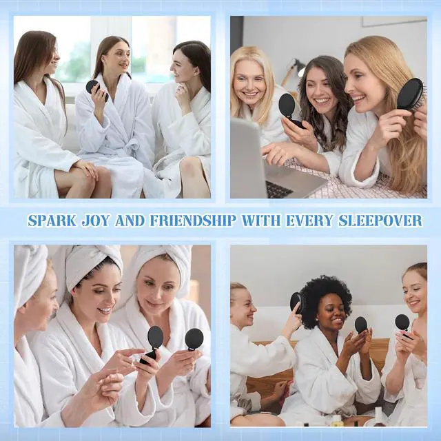 Alt view image 5 of 7 - 36 Pcs Mini Hair Brush Set 12 Wet Dry Hair Combs Detangling 12 Compact Folding Makeup Mirror Round and 12 Clear Makeup Bags Pocket portable for Women Party Gift Travel Spa Sleepover (Black)