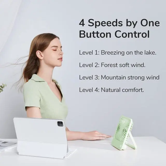 Alt view image 2 of 7 - Desk Fan Battery Rechargeable, 180°Foldable Portable Personal Fan | 4500mAh Long-lasting Battery, 4 Speeds Adjustable for Home Office Travel Outdoor Gifts for Women Men-Green