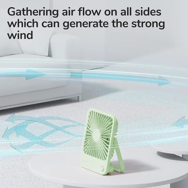 Alt view image 3 of 7 - Desk Fan Battery Rechargeable, 180°Foldable Portable Personal Fan | 4500mAh Long-lasting Battery, 4 Speeds Adjustable for Home Office Travel Outdoor Gifts for Women Men-Green