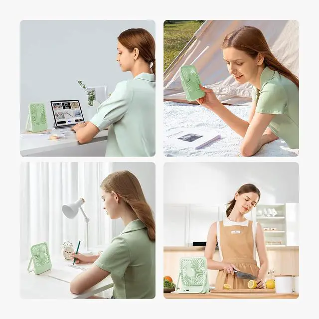 Alt view image 7 of 7 - Desk Fan Battery Rechargeable, 180°Foldable Portable Personal Fan | 4500mAh Long-lasting Battery, 4 Speeds Adjustable for Home Office Travel Outdoor Gifts for Women Men-Green