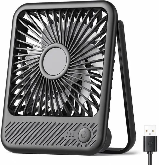 Main image of USB Desk Fan, Strong Wind Ultra Quiet Small Mini Fan | 180° Tilt Folding & 3 Speeds Adjustable, USB-C Corded Powered Personal Fan for Office Desktop Bedroom, Black, NO BATTERY