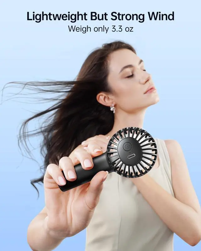 Alt view image 5 of 7 - Mini Portable Fan - Rechargeable Handheld Fan, 3 Speeds Personal Hand Gifts for Travel Essentials, Lash, Makeup, Eyelash, Kids, Girls, Women - USB, Cute Design Black