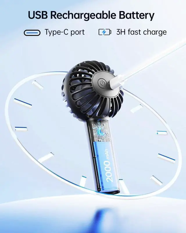 Alt view image 4 of 7 - Mini Portable Fan - Rechargeable Handheld Fan, 3 Speeds Personal Hand Gifts for Travel Essentials, Lash, Makeup, Eyelash, Kids, Girls, Women - USB, Cute Design Black