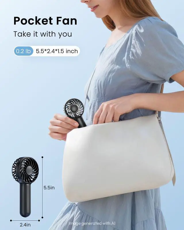 Alt view image 3 of 6 - Mini Portable Handheld Fan, Travel Essentials for Women Girl Black | 3 Speed Powerful, Battery Operated, Small USB Rechargeable, 3.3 oz Small Personal Fan for Makeup Eyelash Camping Beach Cruise