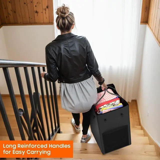Alt view image 7 of 7 - Laundry Hamper with Wheels, 150L Rolling Laundry Basket with Bag & Handles | Sturdy Metal Frame | Removable Bag | Large & Tall Dirty Clothes Hampers for Laundry Room, Bedroom, Dorm, Bathroom-Black