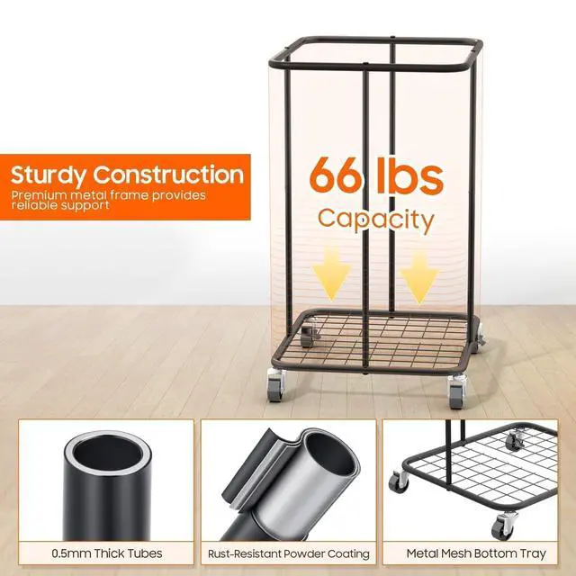Alt view image 6 of 7 - Laundry Hamper with Wheels, 150L Rolling Laundry Basket with Bag & Handles | Sturdy Metal Frame | Removable Bag | Large & Tall Dirty Clothes Hampers for Laundry Room, Bedroom, Dorm, Bathroom-Black