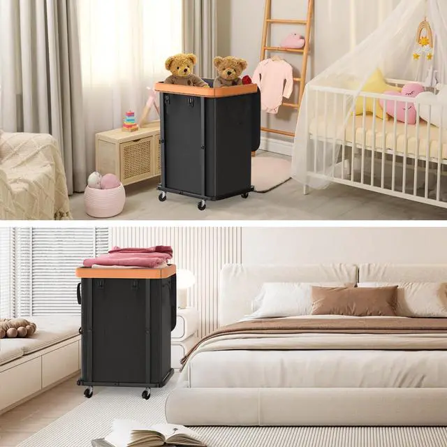 Alt view image 7 of 7 - Laundry Hamper with Wheels,150L Leather Patchwork Clothes Hamper Black | Rolling Laundry Basket with Sturdy Metal Frame, Removable Washable Bag,Tall Clothes Sorter for Bedroom, Laundry Room, Dorm
