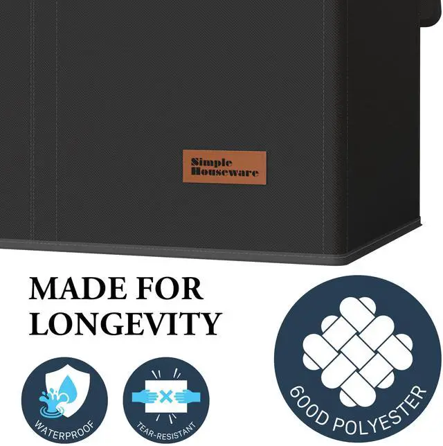 Alt view image 5 of 7 - Double Laundry Hamper with Lid & Removable Bags, Black | Heavy Duty 600D Polyester, Water-Resistant Surface