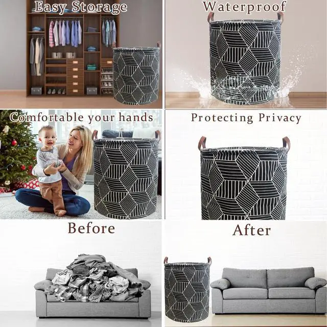 Alt view image 3 of 7 - Waterproof Laundry Hamper Collapsible Laundry Basket Leather Handle Laundry Bag Large Clothes Storage Toy Organization for Bathroom Bedroom Laundryroom College Dorms (92-Satisfied laundry hampers)