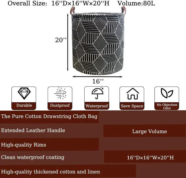 Alt view image 2 of 7 - Waterproof Laundry Hamper Collapsible Laundry Basket Leather Handle Laundry Bag Large Clothes Storage Toy Organization for Bathroom Bedroom Laundryroom College Dorms (92-Satisfied laundry hampers)