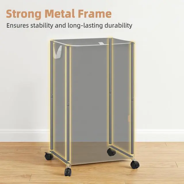 Alt view image 2 of 7 - Rolling Laundry Hamper with Lid, 23.7 Gal (90 L) Large Tall Laundry Basket with Wheels & Handles, Aesthetic Dirty Clothes Hamper for Small Space, Dorm, Apartment, College, Black