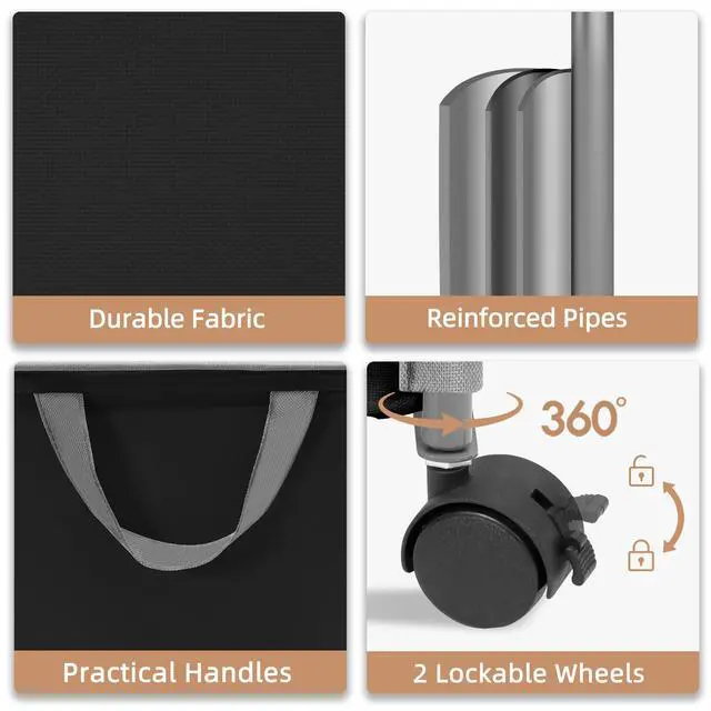 Alt view image 5 of 7 - Rolling Laundry Hamper with Lid, 23.7 Gal (90 L) Large Tall Laundry Basket with Wheels & Handles, Aesthetic Dirty Clothes Hamper for Small Space, Dorm, Apartment, College, Black