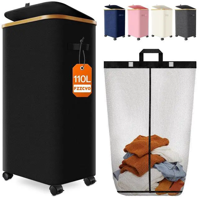 Main image of Laundry Basket with Wheels, 110L Large Rolling Laundry Hamper for Dorm | Clothes Hampers for Laundry with Inner Bag, Collapsible Dirty Clothes Hamper for Bedroom, Bathroom, Laundry Room