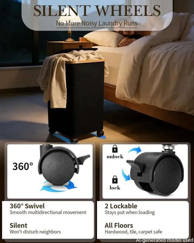 Alt view image 3 of 7 - Laundry Basket with Wheels, 110L Large Rolling Laundry Hamper for Dorm | Clothes Hampers for Laundry with Inner Bag, Collapsible Dirty Clothes Hamper for Bedroom, Bathroom, Laundry Room