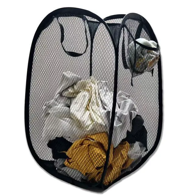 Alt view image 2 of 5 - Collapsible Laundry Basket,Dirty Clothes Mesh Pop Up Hamper, Small Foldable Laundry Basket for Bathroom, Dorm, Travel Storage,Cruise Essentials Black