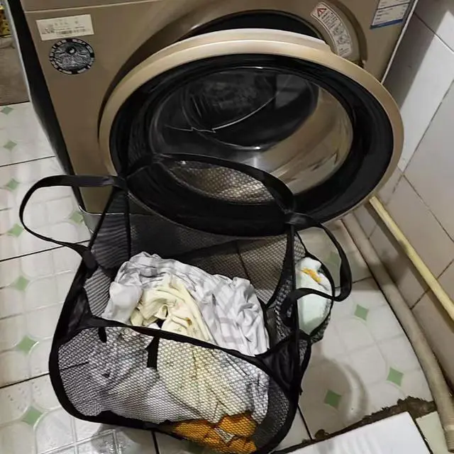 Alt view image 4 of 5 - Collapsible Laundry Basket,Dirty Clothes Mesh Pop Up Hamper, Small Foldable Laundry Basket for Bathroom, Dorm, Travel Storage,Cruise Essentials Black